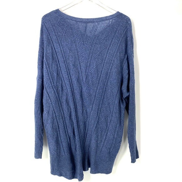 SOFT SURROUNDINGS Size L V-Neck Cable Knit Lightweight Sweater Dusty Blue - Picture 3 of 6